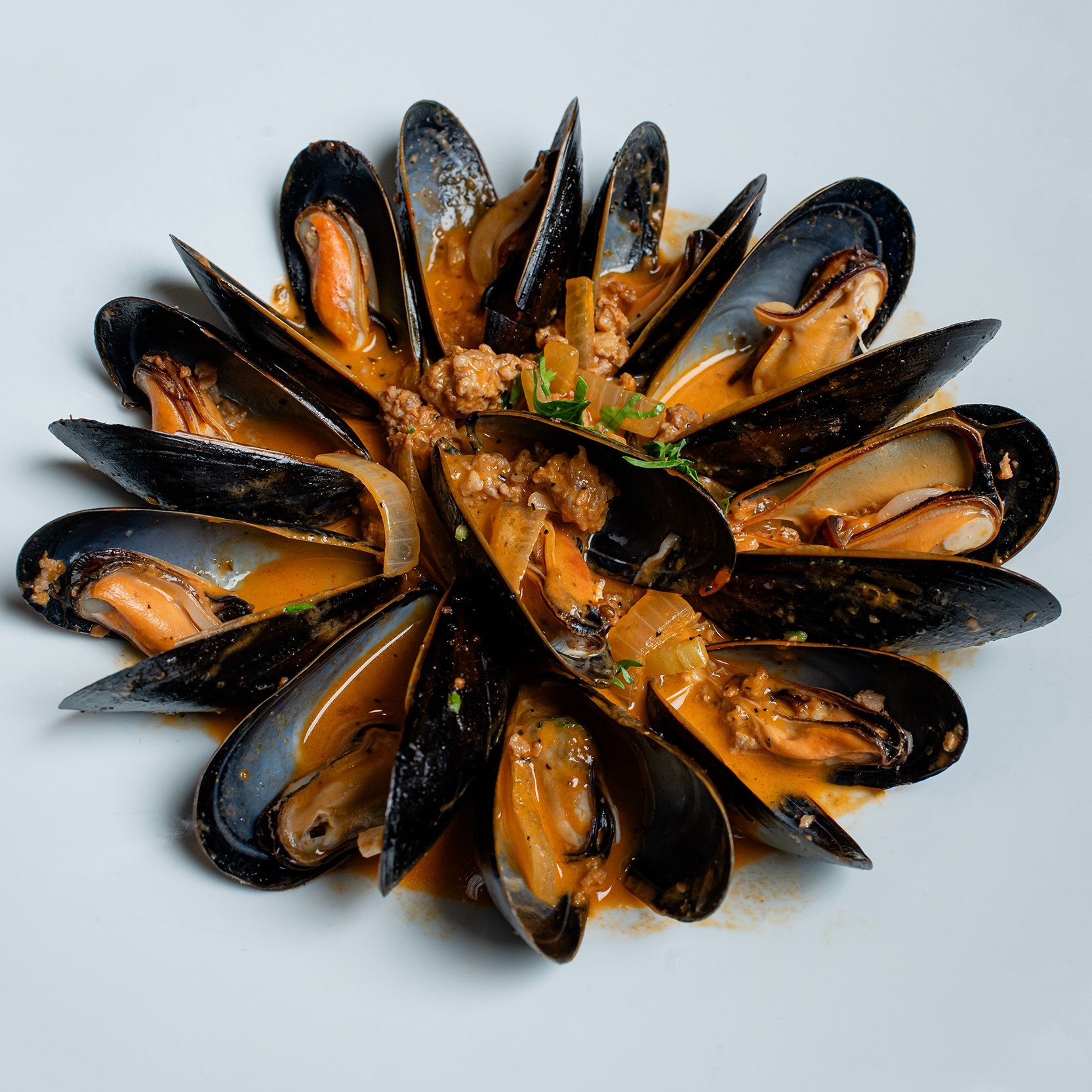 Mussels with Chorizo.